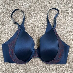 SOMA Vanishing Back Full Coverage Navy With Red Lace Trim Bra Size 34C